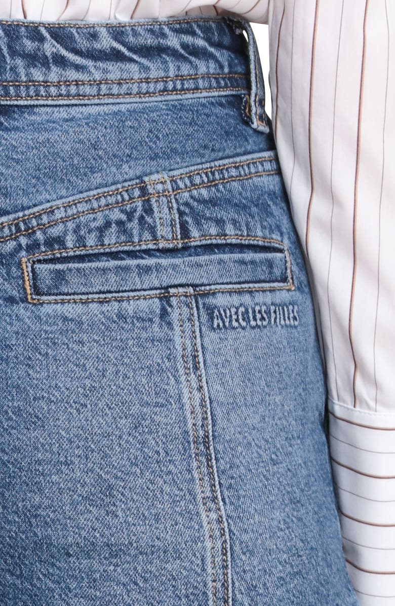 Avec Les Filles Layered Hem Denim Shorts, Alternate, color, Dark Blue Wash