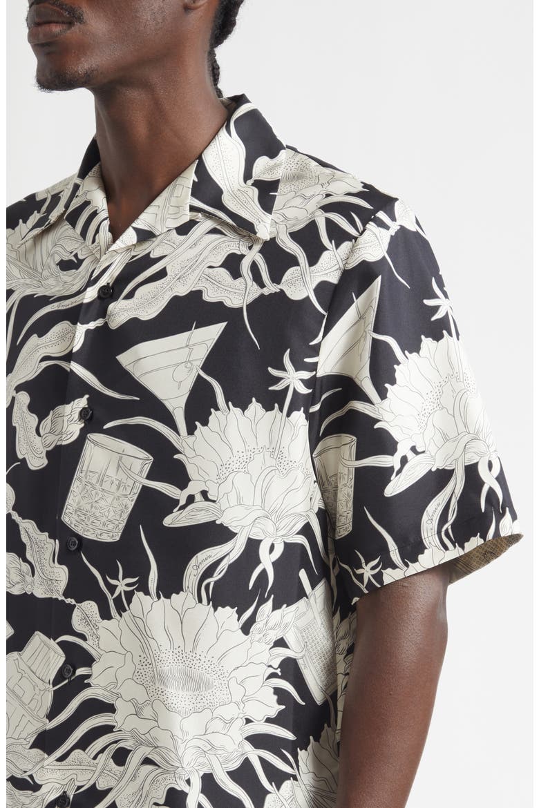 Floral Silk Bowling Shirt, Alternate, color, BLACK