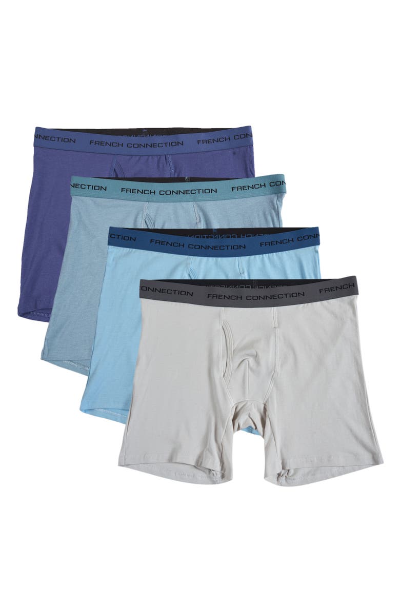 French Connection Assorted Organic Cotton Boxer Brief 4-Pack, Main, color, Blue