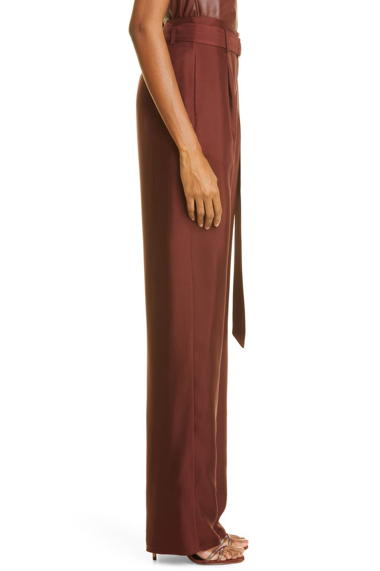 Belted Wide Leg Silk Twill Trousers, Alternate, color, MAHOGANY