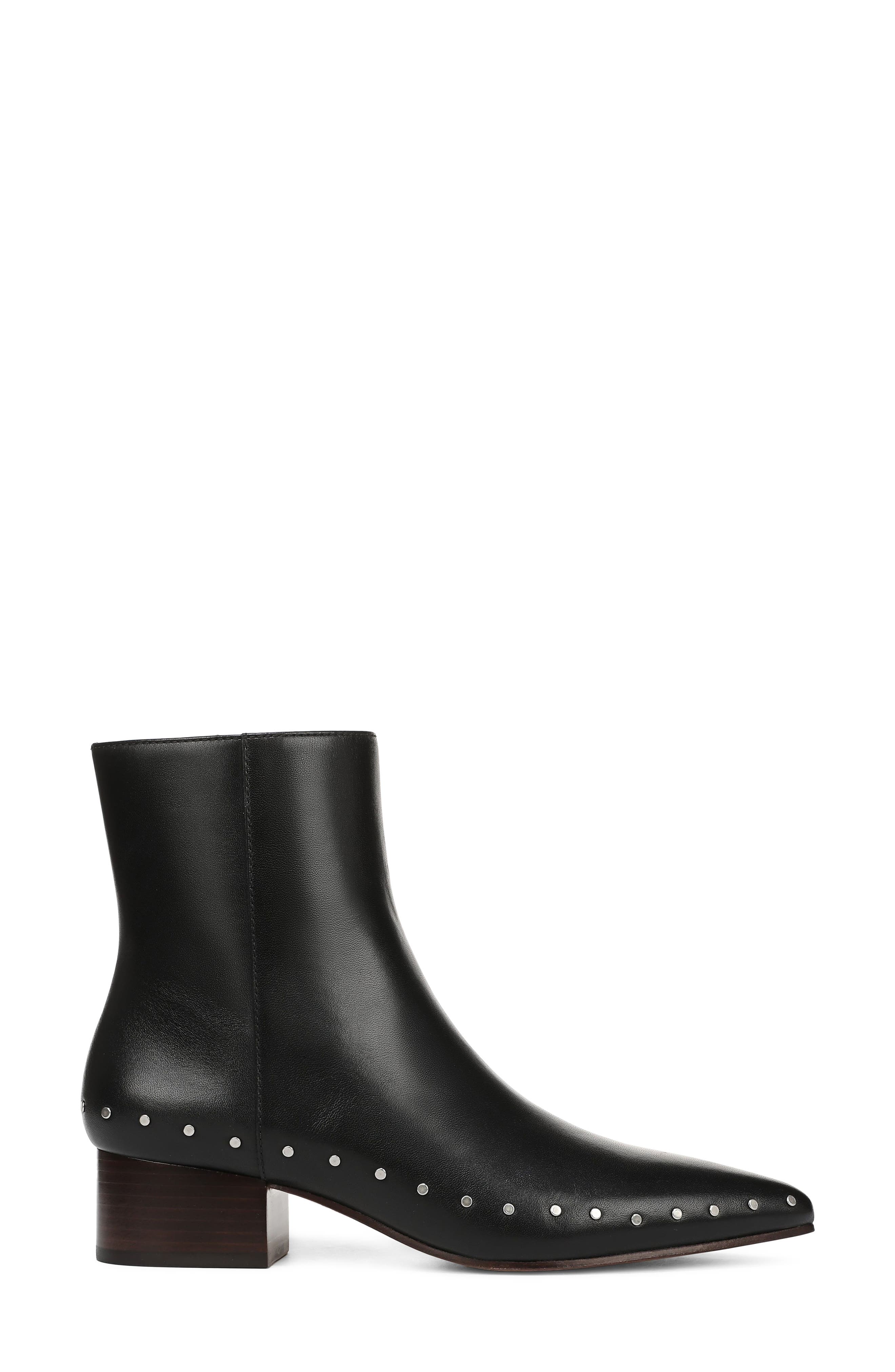 August Pointed Toe Leather Bootie, Alternate, color, BLACK