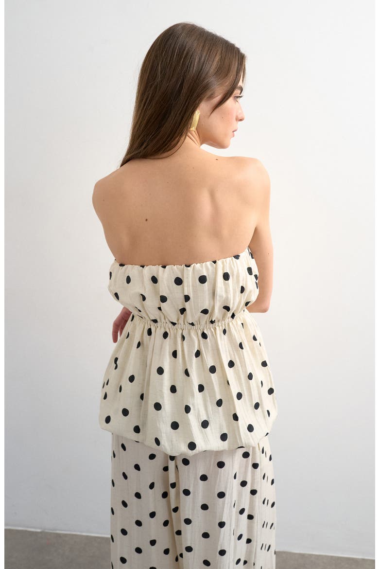Polka Dot Bubble Hem Bandeau Top, Alternate, color, WHITE
