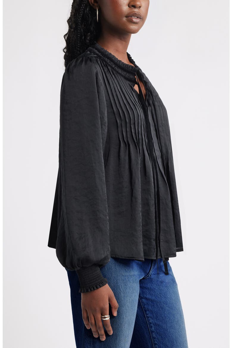 Pintuck Satin Top, Alternate, color, BLACK