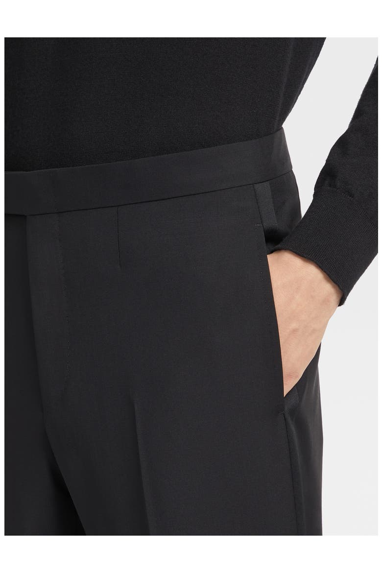 Men's Flat Front Wool & Mohair Tuxedo Trousers, Alternate, color, BLACK