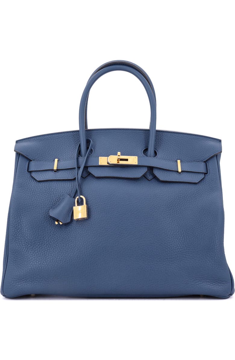 Pre-Owned Hermes Birkin Handbag Blue Clemence with Gold Hardware 35, Main, color, Bleu Agate