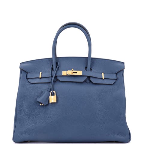 Birkin Handbag Blue Clemence with Gold Hardware 35