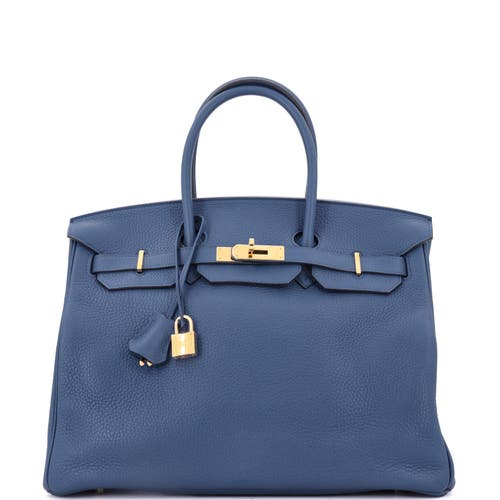 Pre-owned Hermes Hermes Birkin Handbag Blue Clemence With Gold Hardware 35
