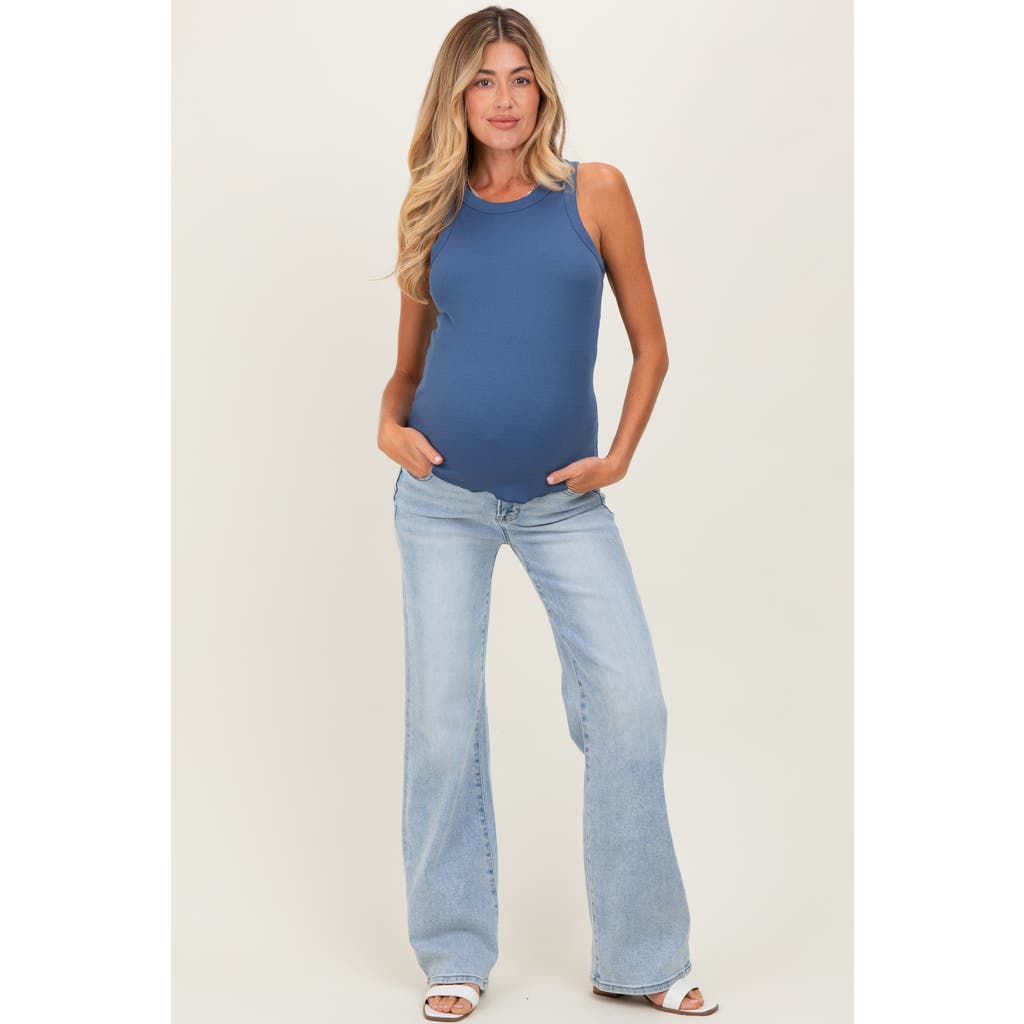 Pinkblush High Rise Wide Leg 90's Maternity Jeans In Blue