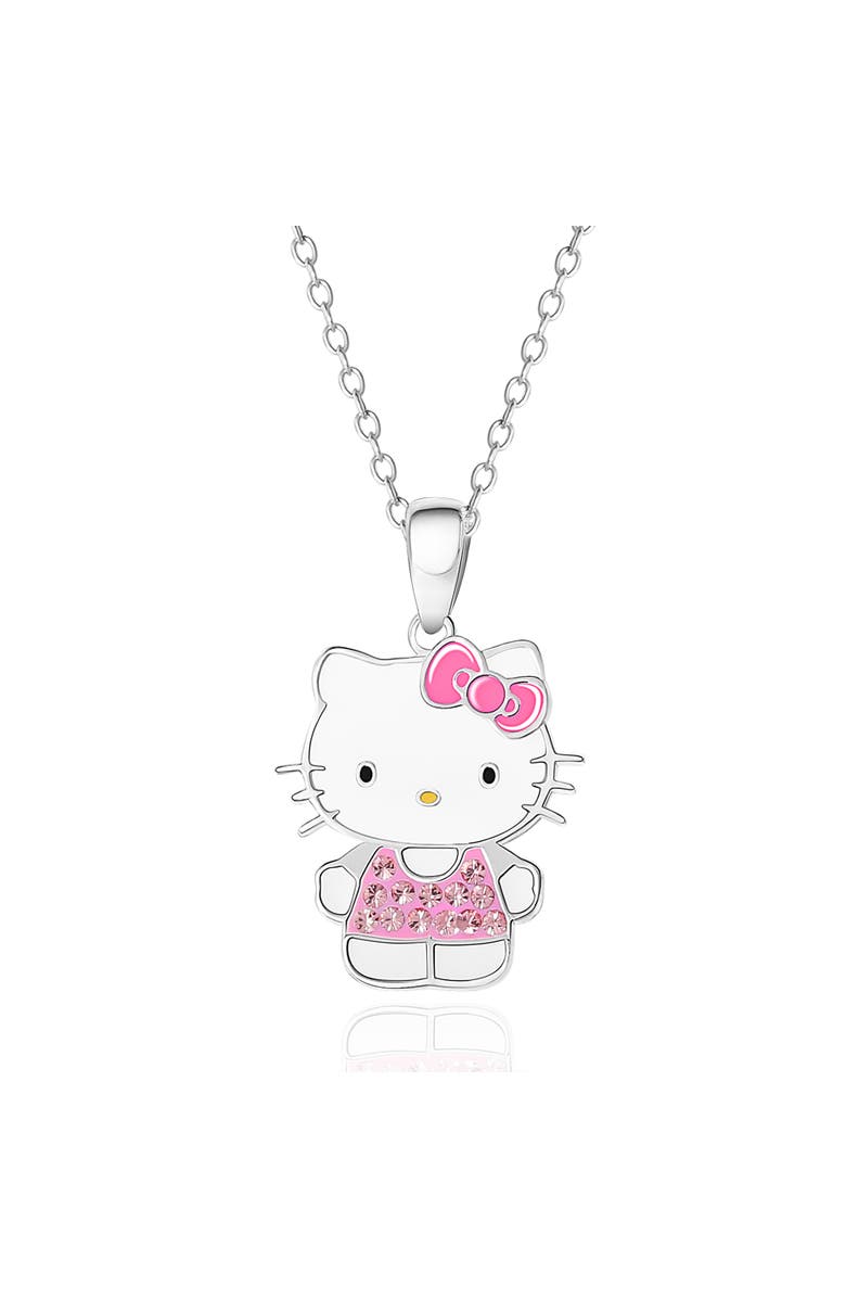 Hello Kitty Enamel Pink Cubic Zirconia Necklace, Main, color, Silver
