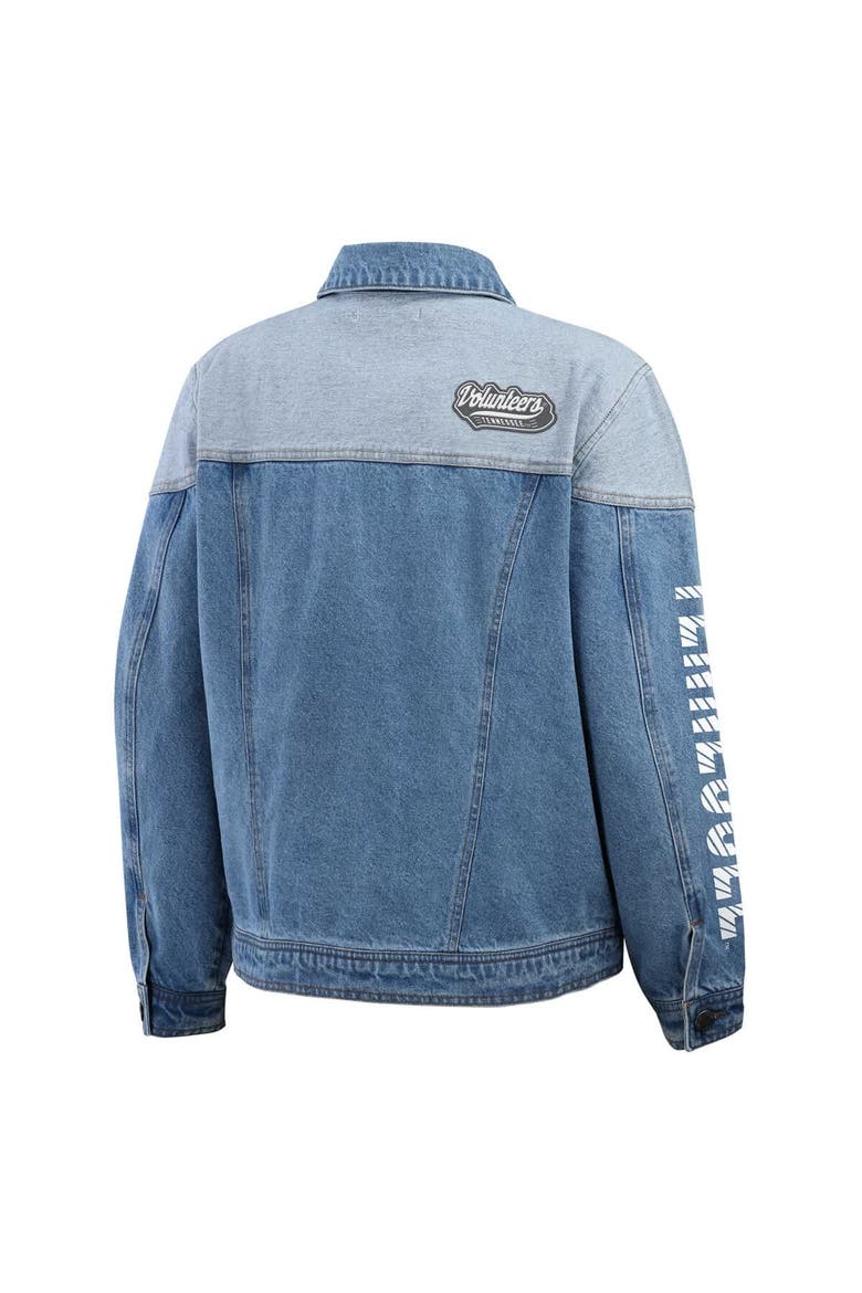 Women's WEAR by Erin Andrews Denim Tennessee Volunteers Sleeve Hit Colorblock Button-Down Denim Jacket, Alternate, color, Denim