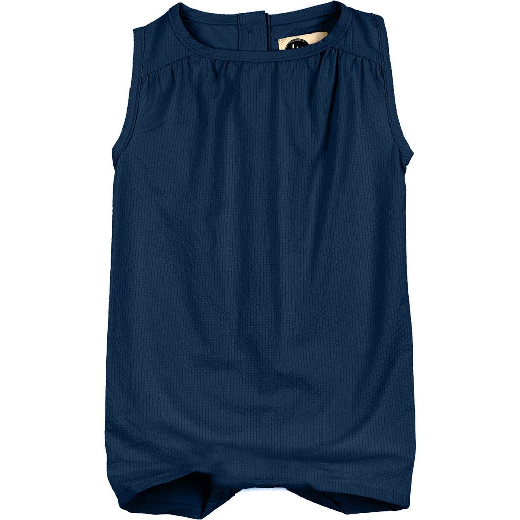 Maniere Manière Kids' Textured Grid Romper In Blue