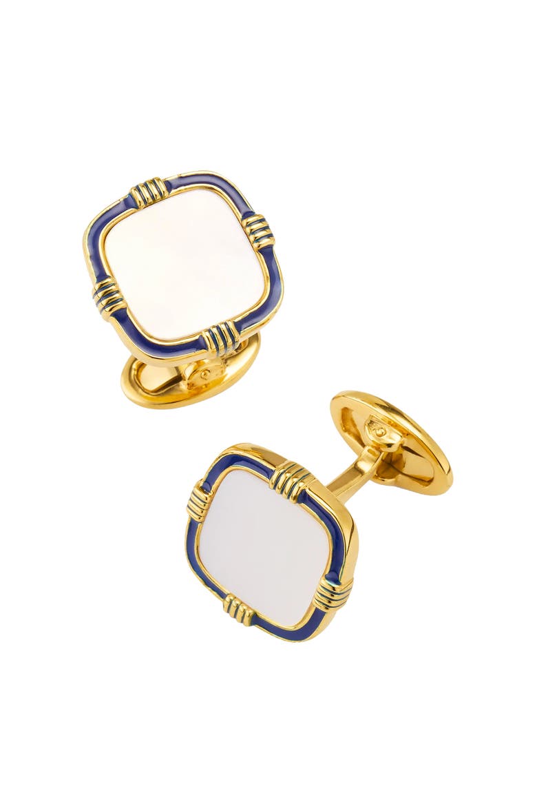 Square Mother-Of-Pearl 18K Gold Vermeil Cufflinks, Main, color, BLUE/WHITE