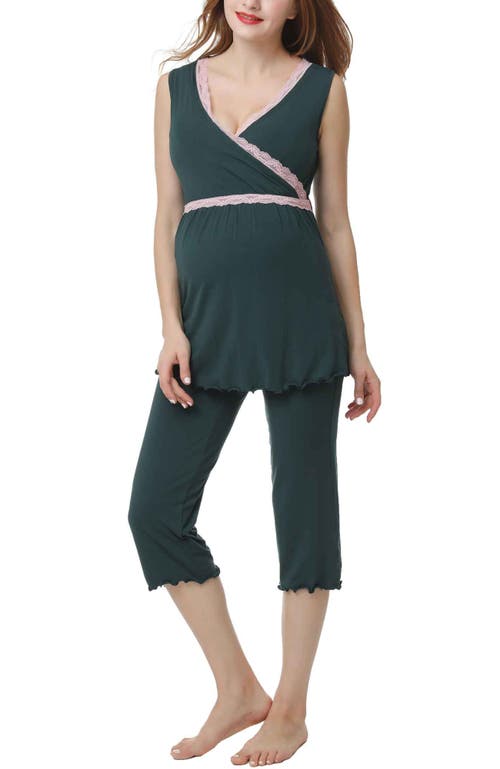 Kimi & Kai Penny Maternity/nursing Pajamas Set In Forest Green