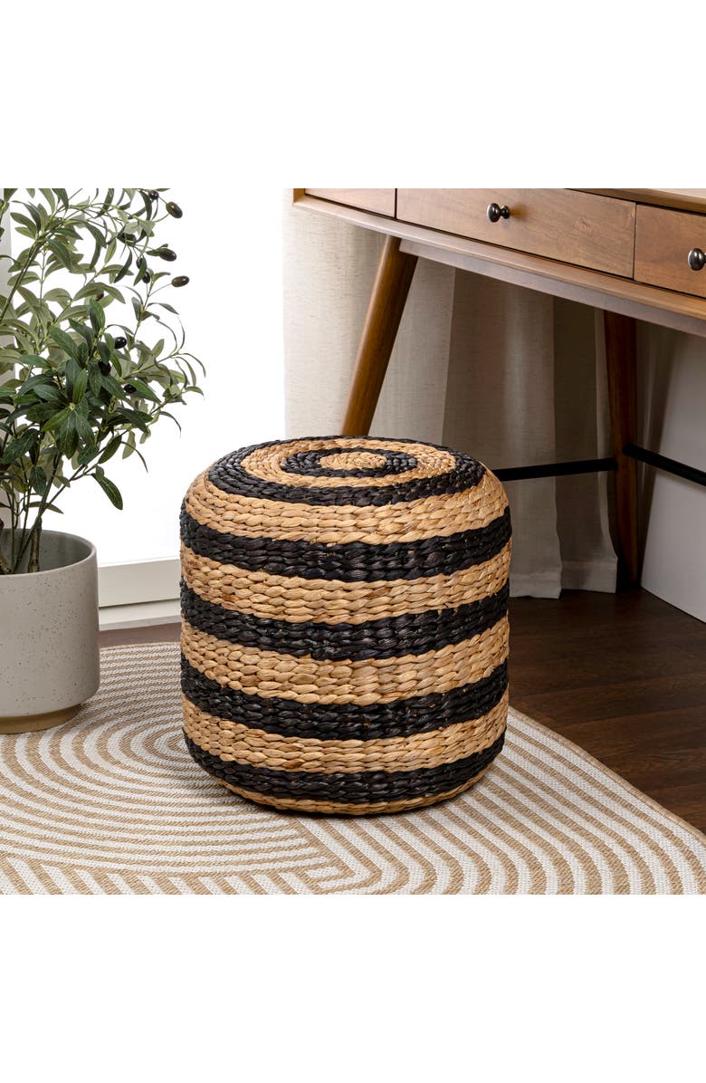 JONATHAN Y Aimee 15.7" Modern Minimalist Alternating Hand-Woven Hyacinth Stool, Alternate, color, Black/Natural (Stripes)