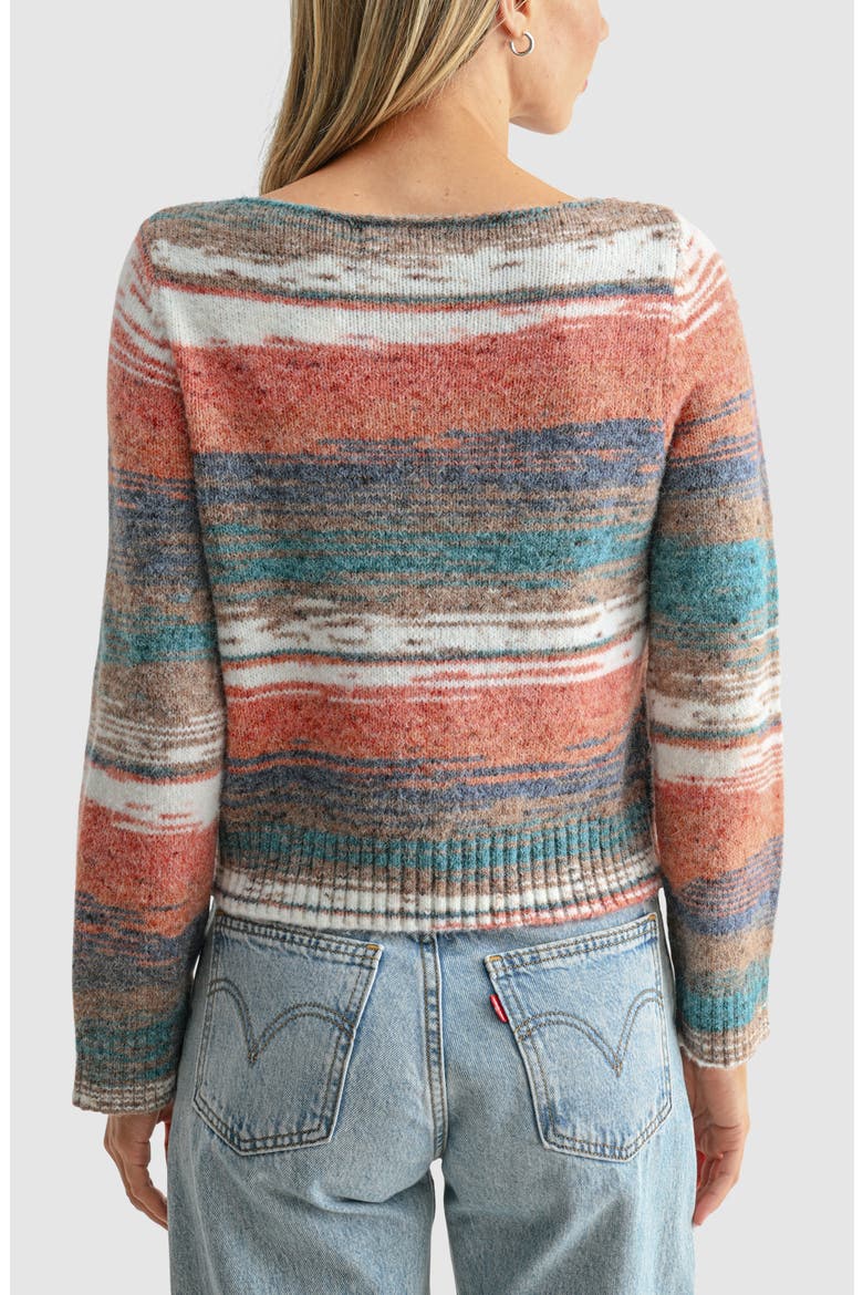 Striped Boat Neck Sweater, Alternate, color, RED SLATE