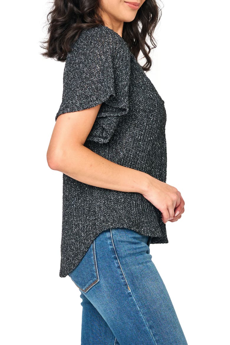 The Jordan Open Stitch Flutter Sleeve Sweater, Alternate, color, BLACK