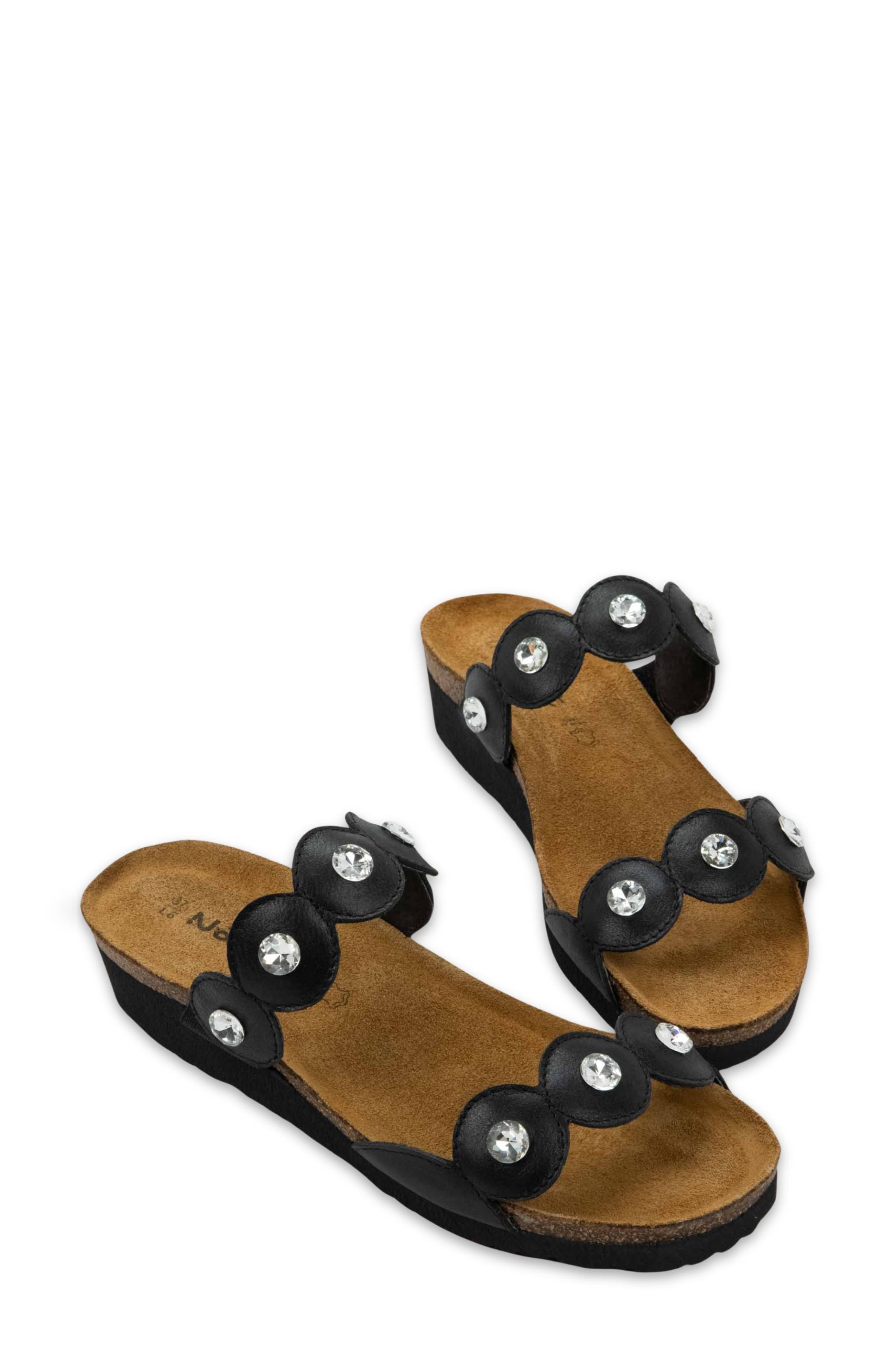 Naot Hailey Slide Sandal, Alternate, color, Black Shiny Leather