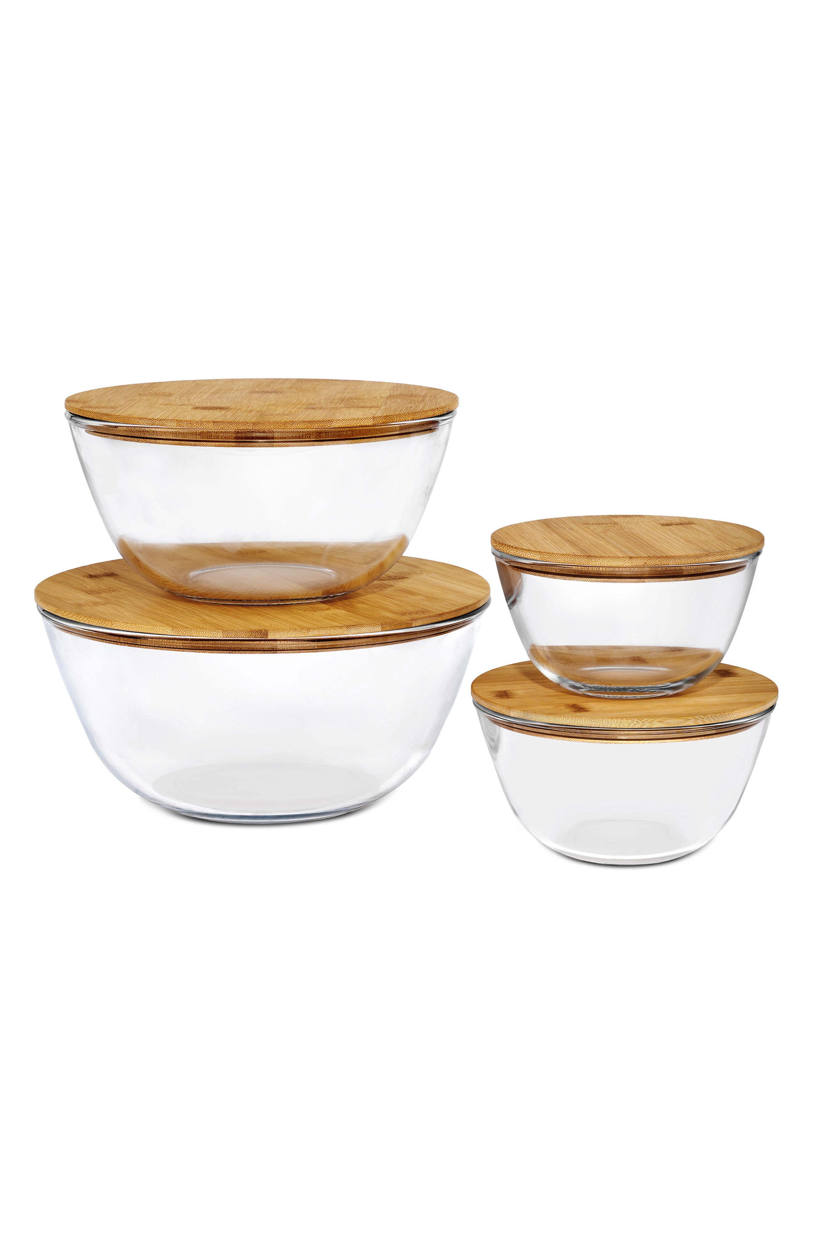 4-Piece Glass Bowl Set with Bamboo Lids
