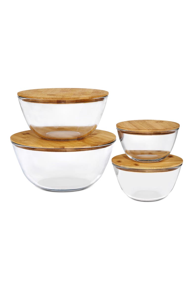 4-Piece Glass Bowl Set with Bamboo Lids, Main, color, NO COLOR