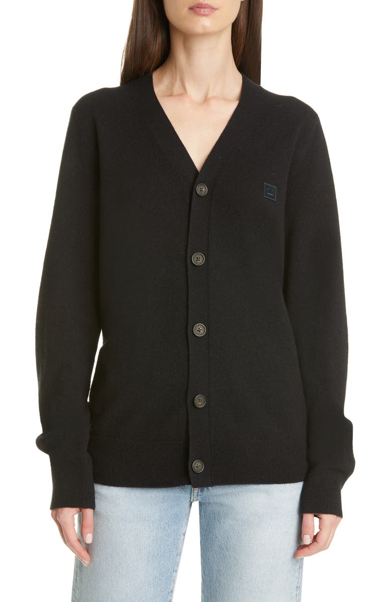 Acne Studios Keve Face Patch Wool Cardigan, Main, color, 