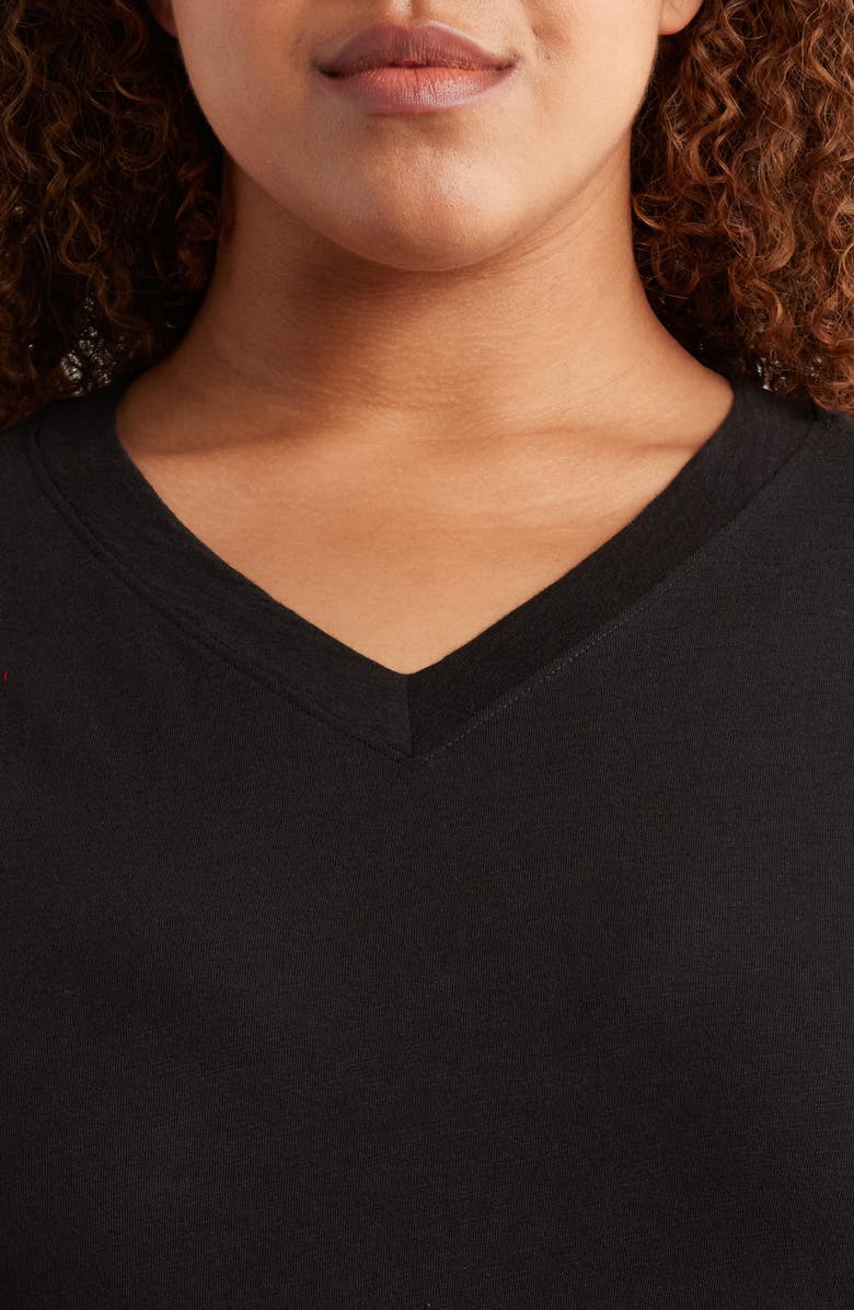 Eileen Fisher V-Neck Organic Cotton T-Shirt Dress, Alternate, color, Black