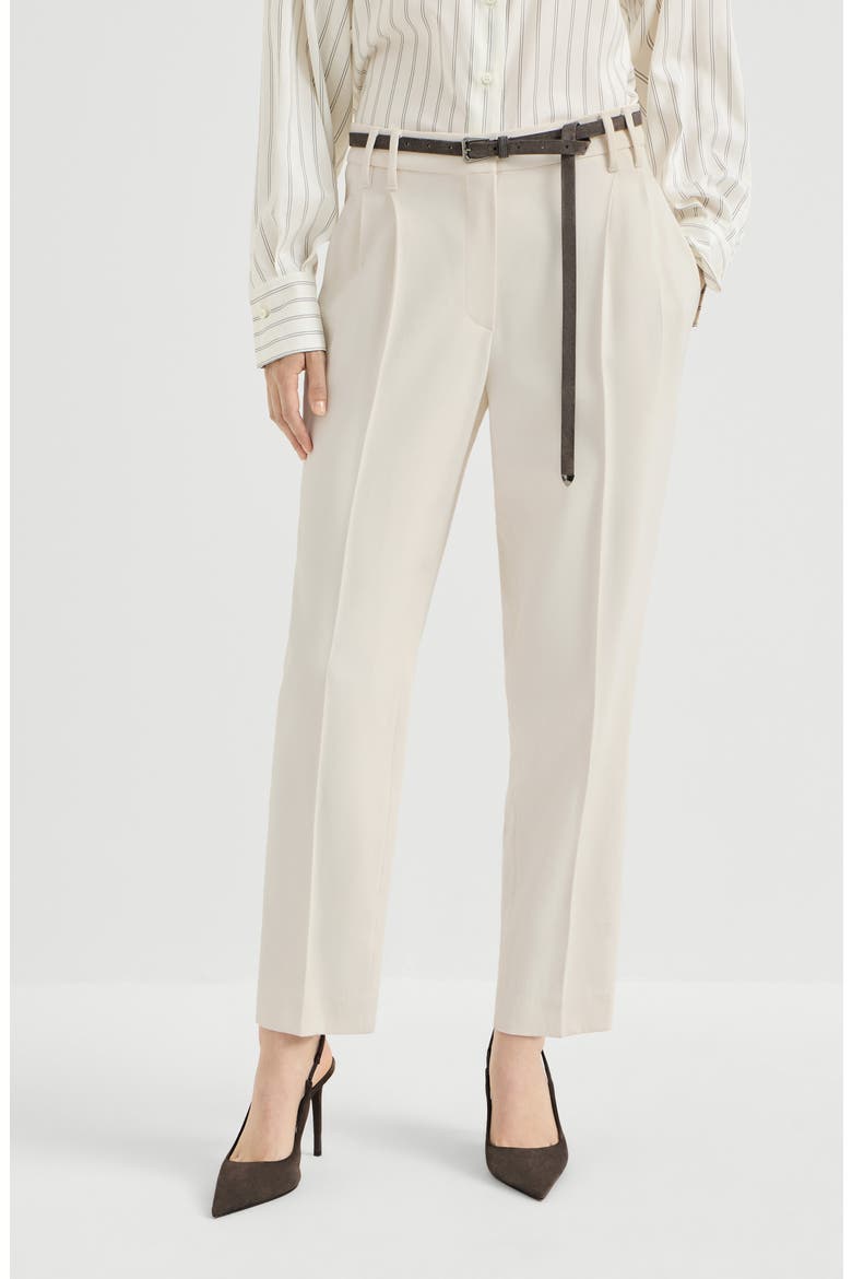 Comfort viscose couture twill slouchy trousers with monili, Main, color, Milk