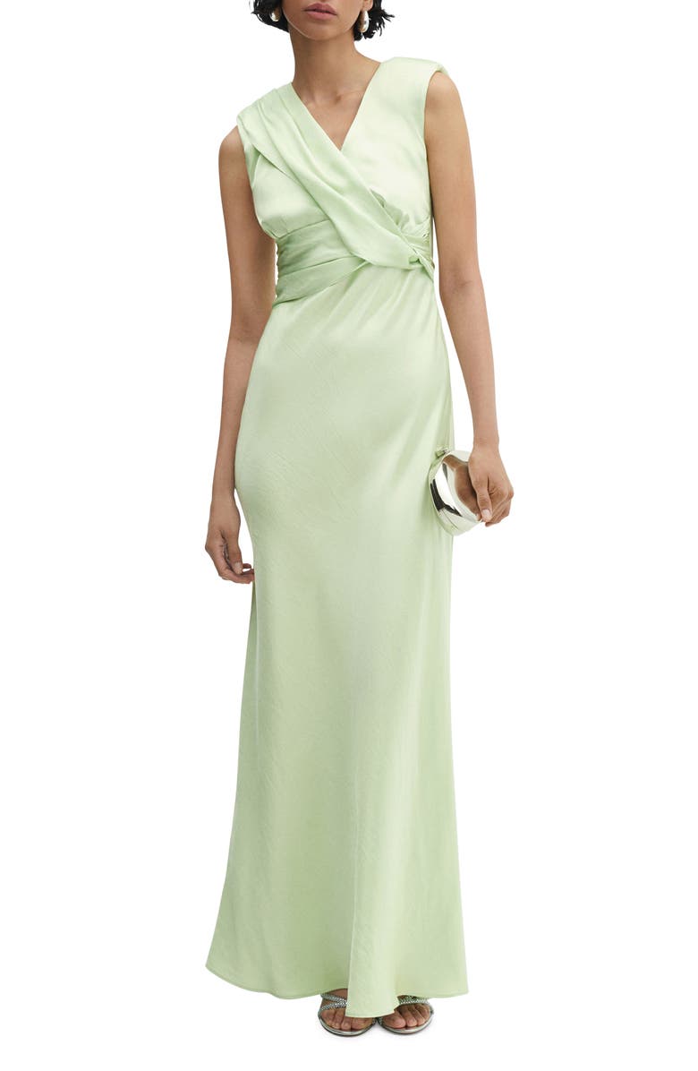 MANGO Twist Waist Sleeveless Satin Gown, Main, color, 