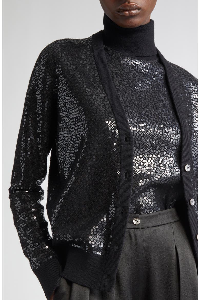 Sequin Embellished Cashmere Cardigan, Alternate, color, BLACK