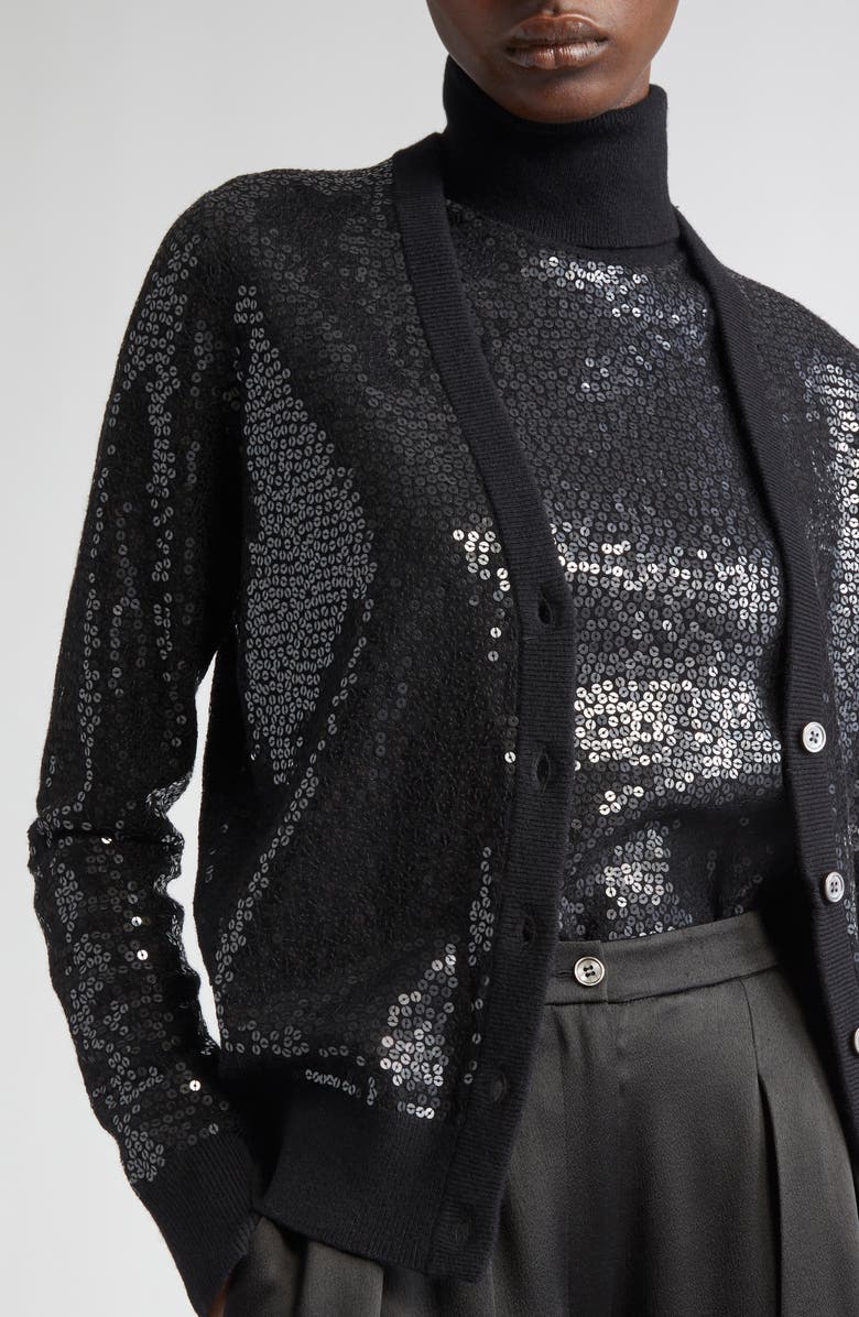 Michael Kors Collection Sequin Embellished Cashmere Cardigan, Alternate, color, Black
