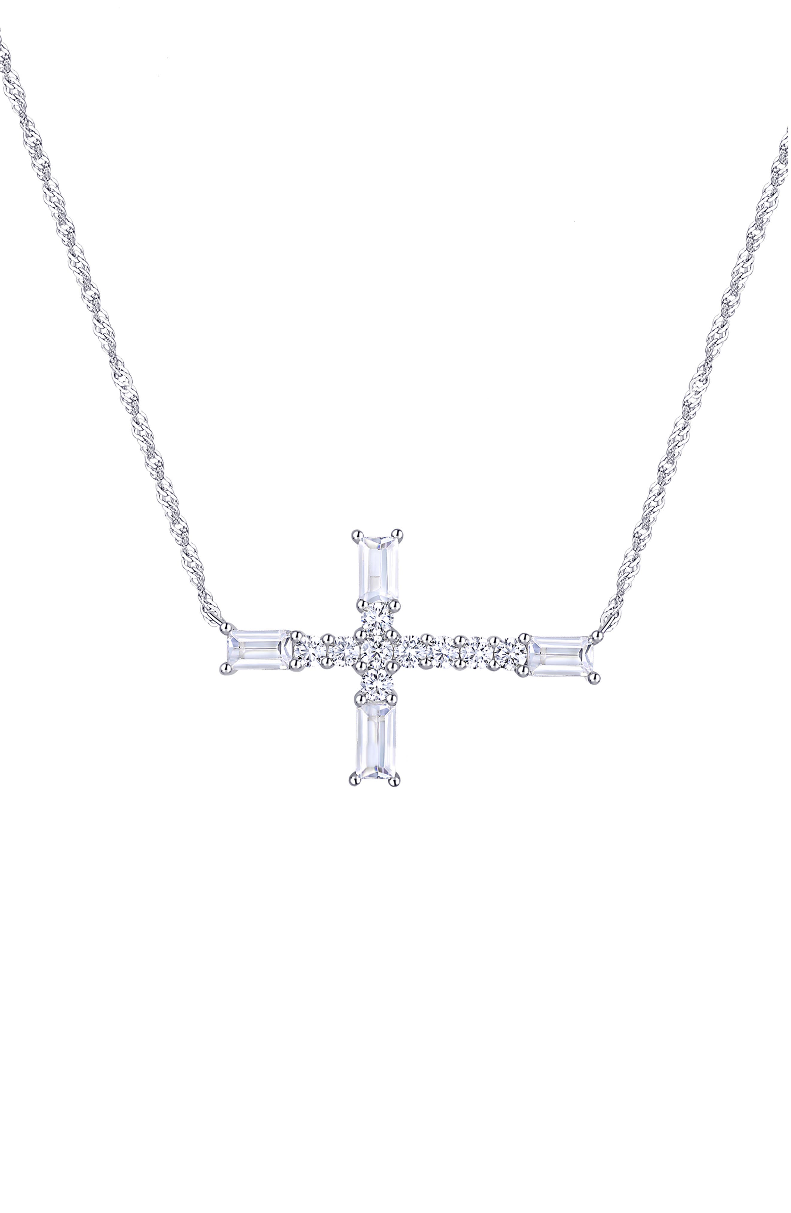 Cubic Zirconia Sideways Cross Necklace