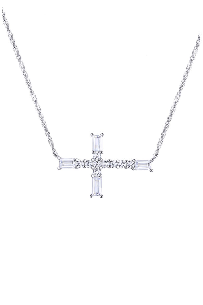 Cubic Zirconia Sideways Cross Necklace, Main, color, CLEAR