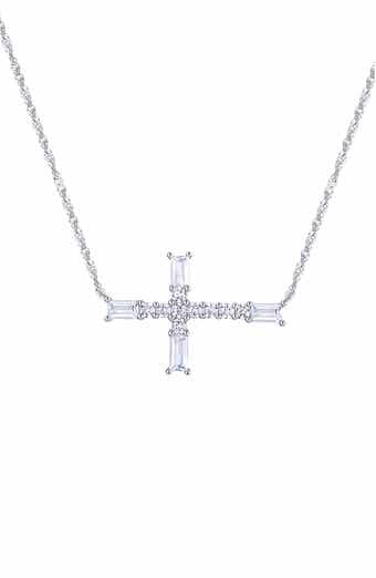 Cubic Zirconia Sideways Cross Necklace