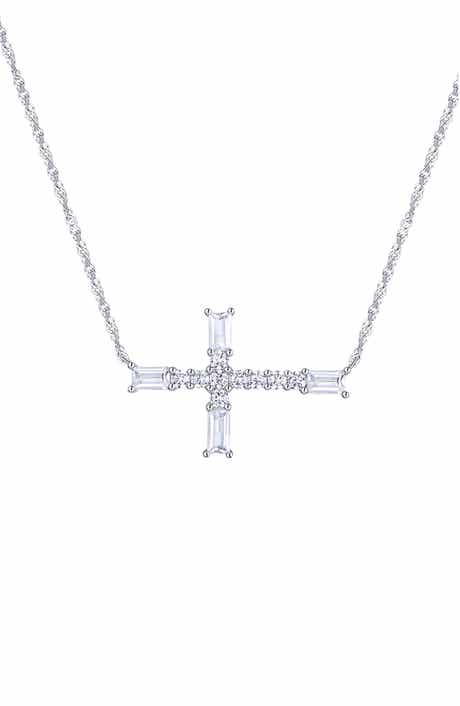Cubic Zirconia Sideways Cross Necklace