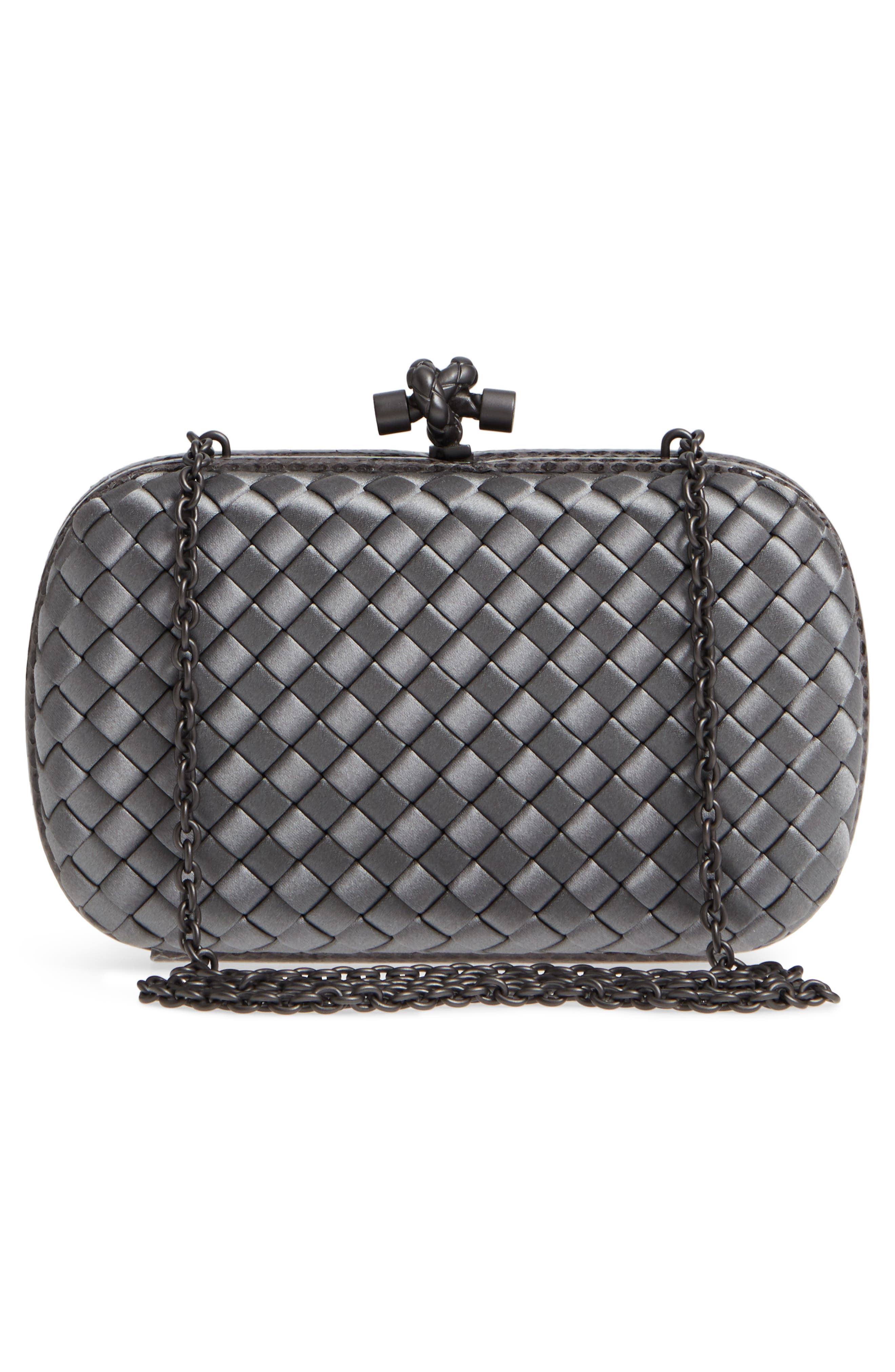 Bottega Veneta New Satin & Genuine Snakeskin Knot Clutch, Alternate, color, 