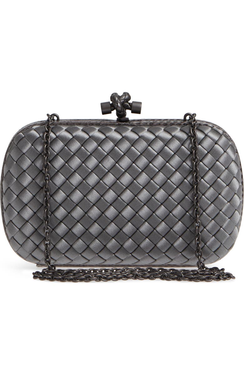 Bottega Veneta New Satin & Genuine Snakeskin Knot Clutch, Alternate, color,