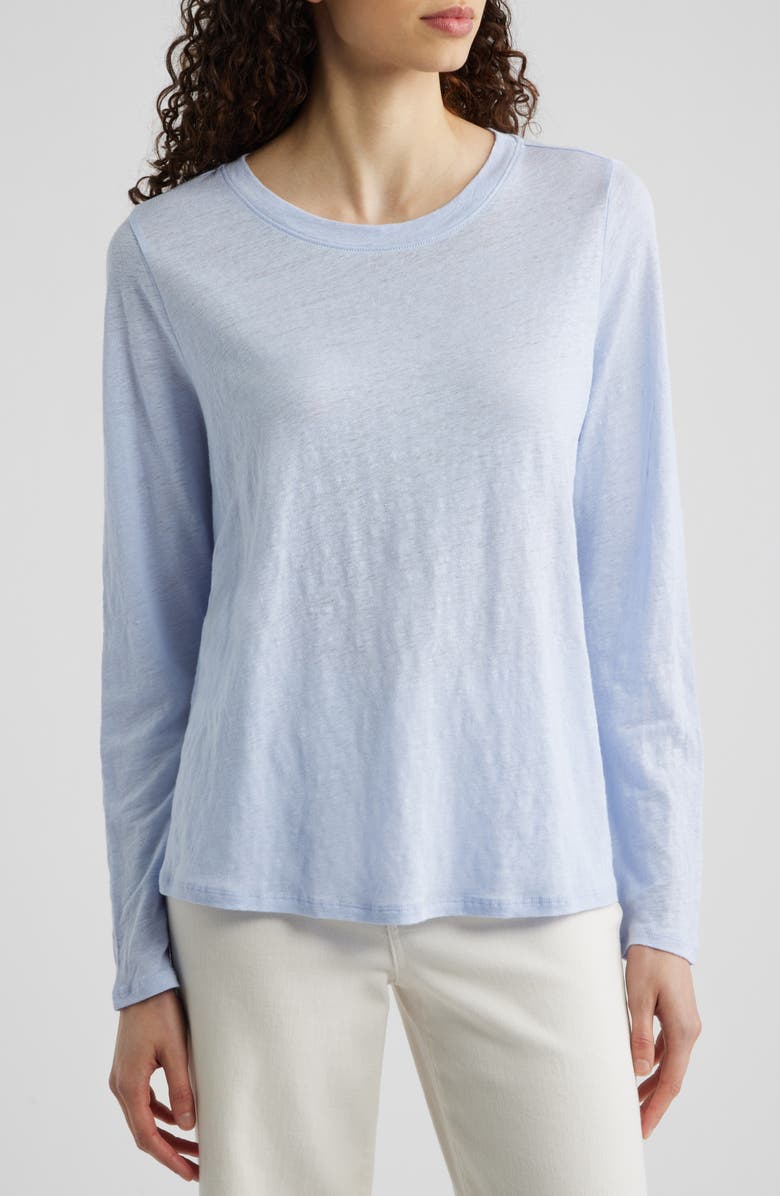 Eileen Fisher Organic Linen Long Sleeve T-Shirt, Main, color, Airy Blue