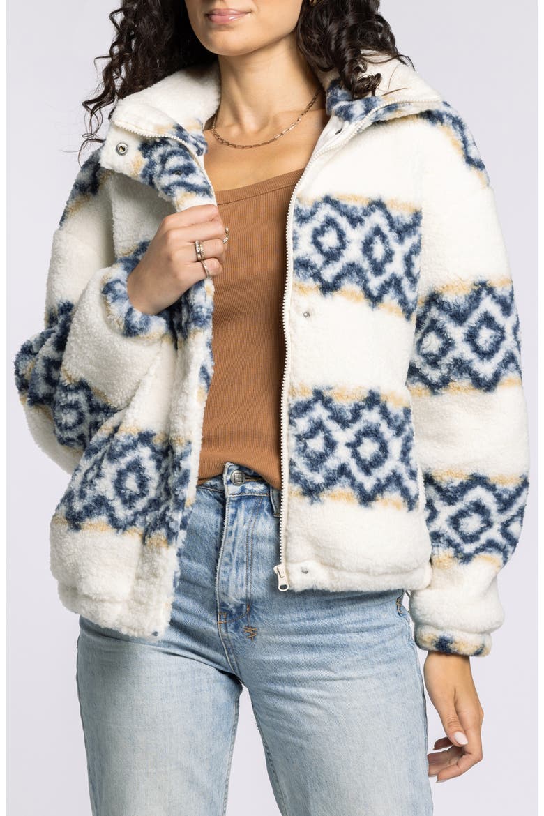Idaho Fair Isle Stripe Faux Shearling Jacket, Main, color, OFF WHITE NAVY