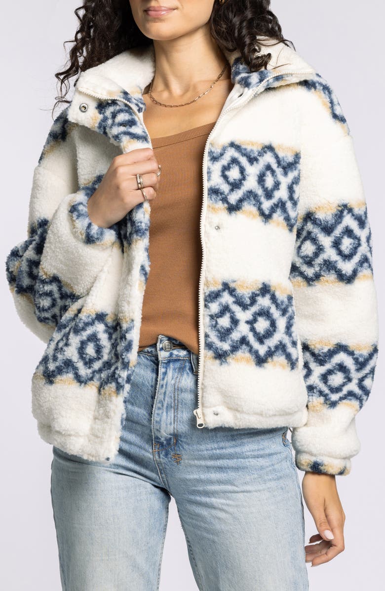 Thread & Supply Idaho Fair Isle Stripe Faux Shearling Jacket, Main, color, Off White Navy