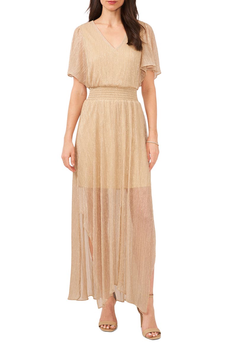 Metallic Flutter Sleeve Maxi Dress, Main, color, GOLD