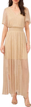 Chaus Metallic Flutter Sleeve Maxi Dress