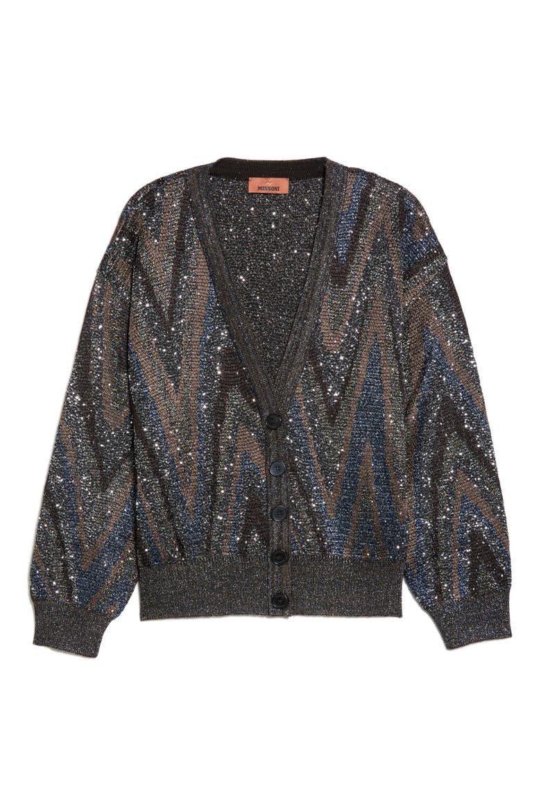 Sequin Metallic Chevron Jacquard Cardigan, Main, color, S91U7-BLACK BASE WITH BLUE
