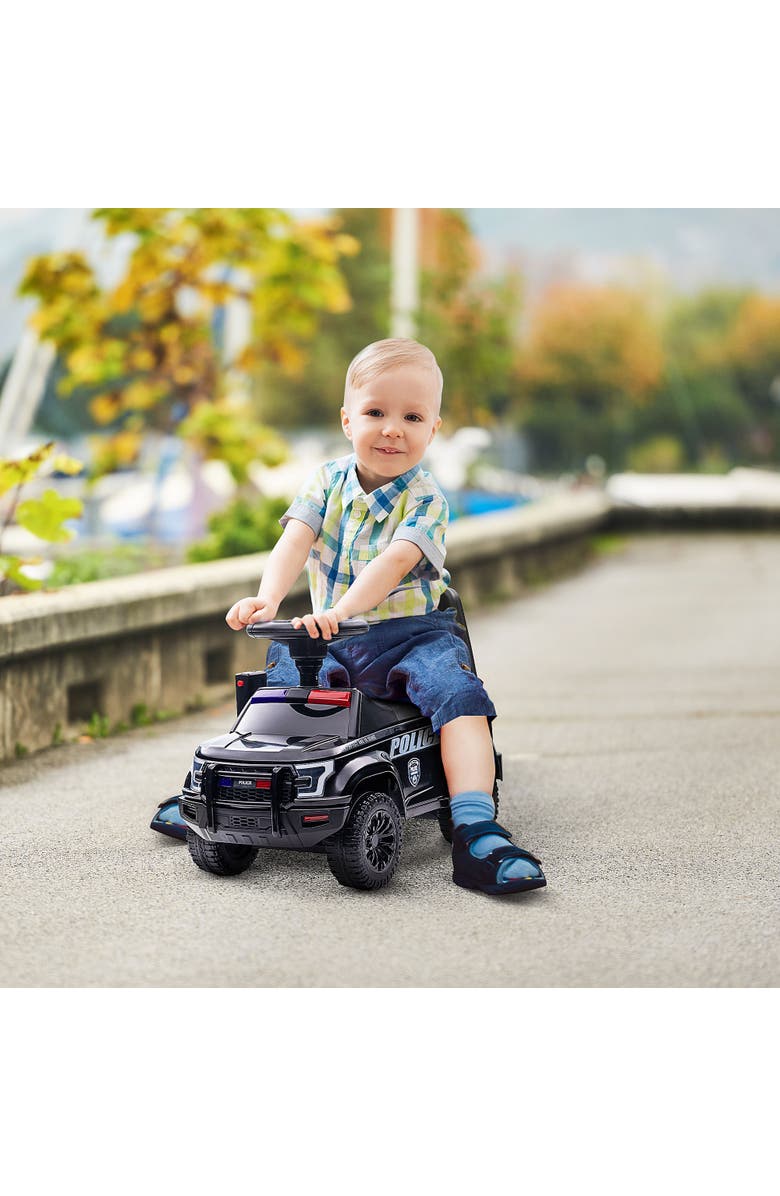 Aosom Kids Police Car Ride-on with Megaphone, Storage, Alternate, color, Black
