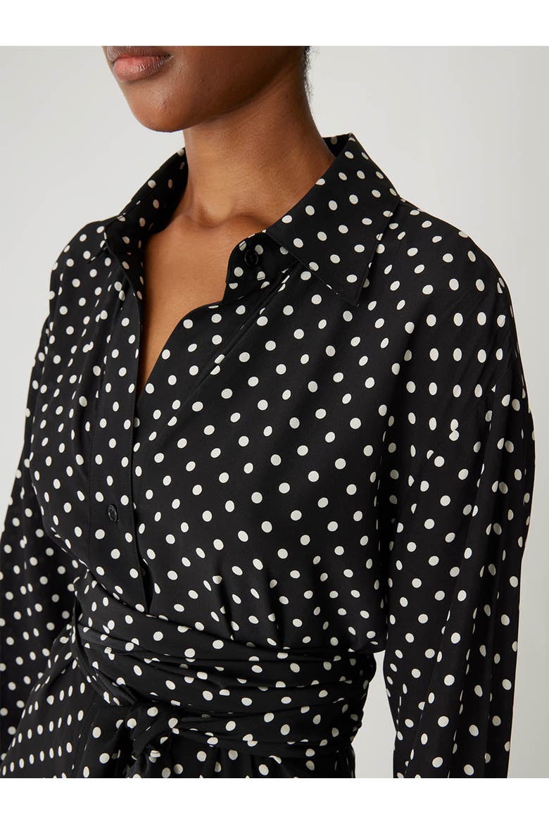Polka Dot Silky Wrap Shirt, Alternate, color, BLACK DOT COMBO