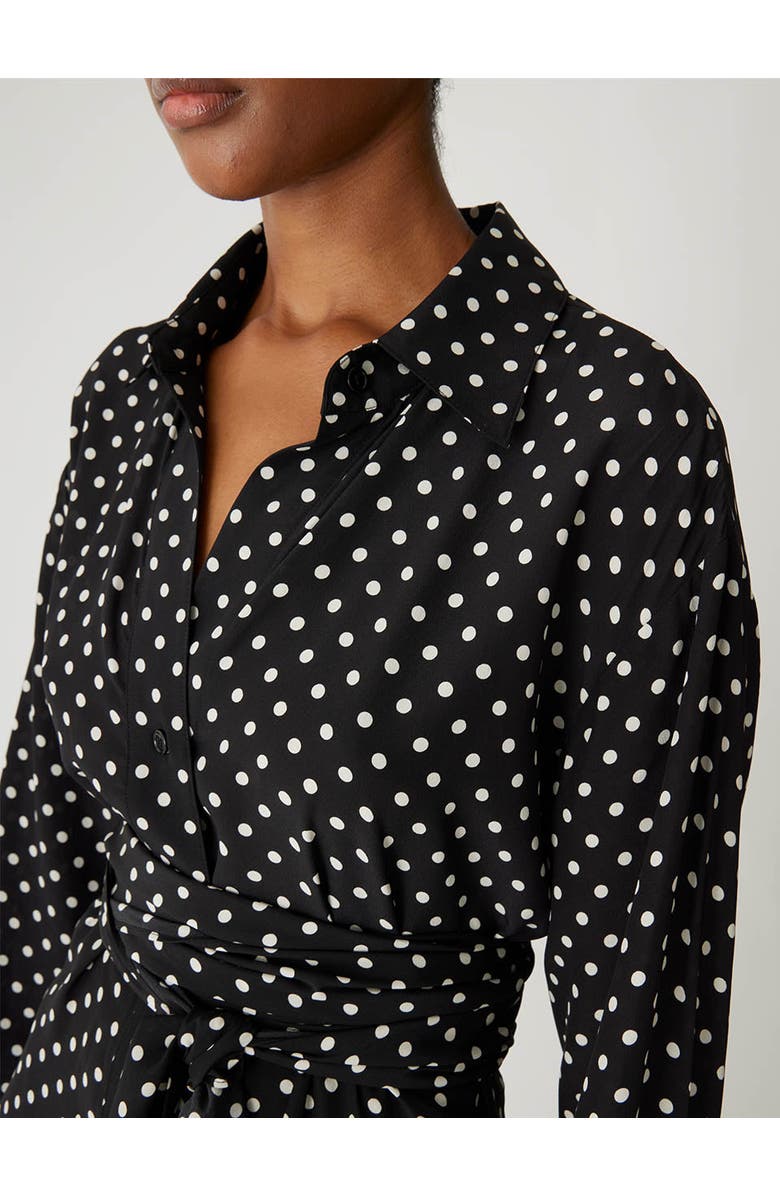 Rebecca Taylor Polka Dot Silky Wrap Shirt, Alternate, color, Black Dot Combo