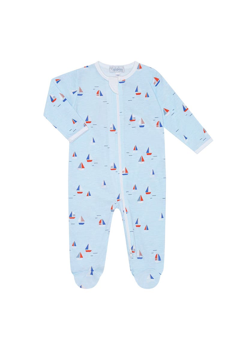Sailing Boats Zipper Footie, Main, color, Blue, Red