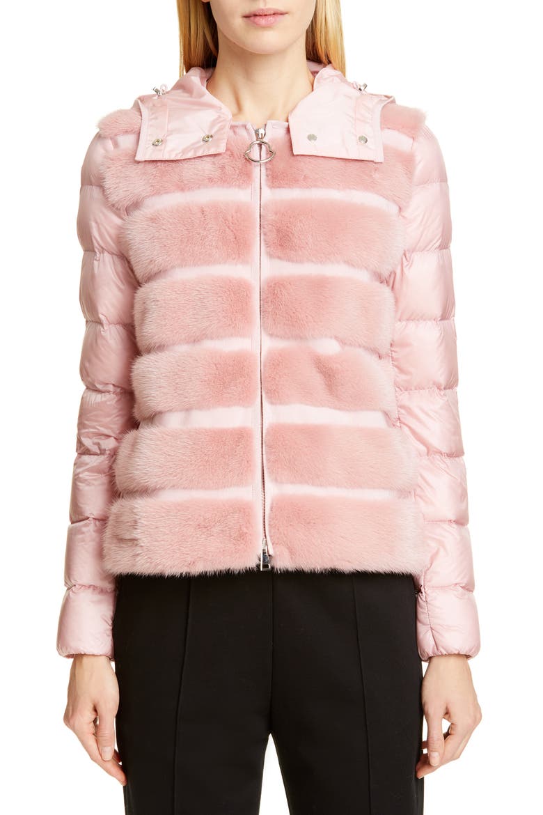 Riga Quilted Down Jacket with Genuine Mink Fur Trim, Main, color, LIGHT PINK