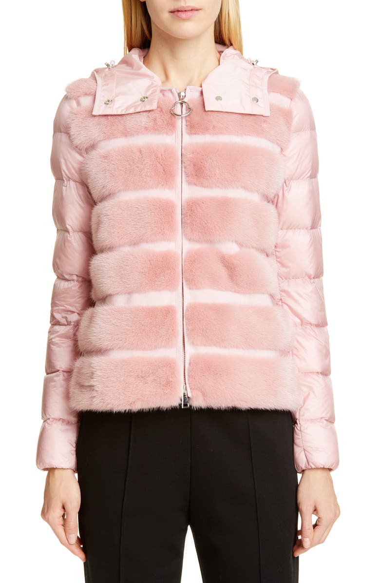 Moncler Riga Quilted Down Jacket with Genuine Mink Fur Trim, Main, color, 