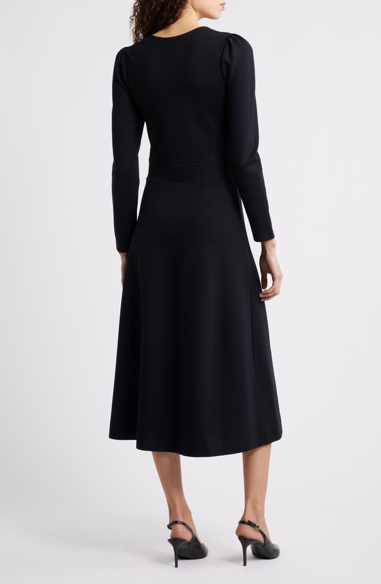 Caslon<sup>®</sup> Half-Zip Long Sleeve Ponte Midi Dress, Alternate, color, Black