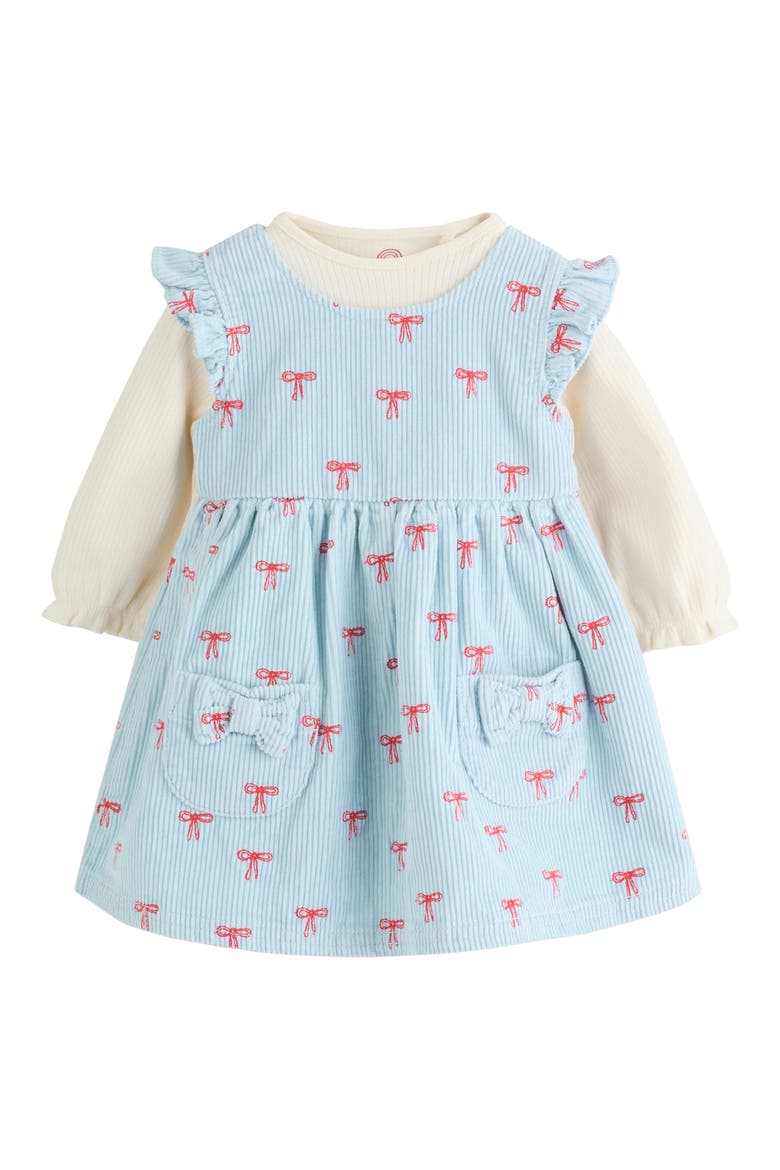 Bow Corduroy Pinafore Dress, Bodysuit & Socks Set, Alternate, color, BLUE