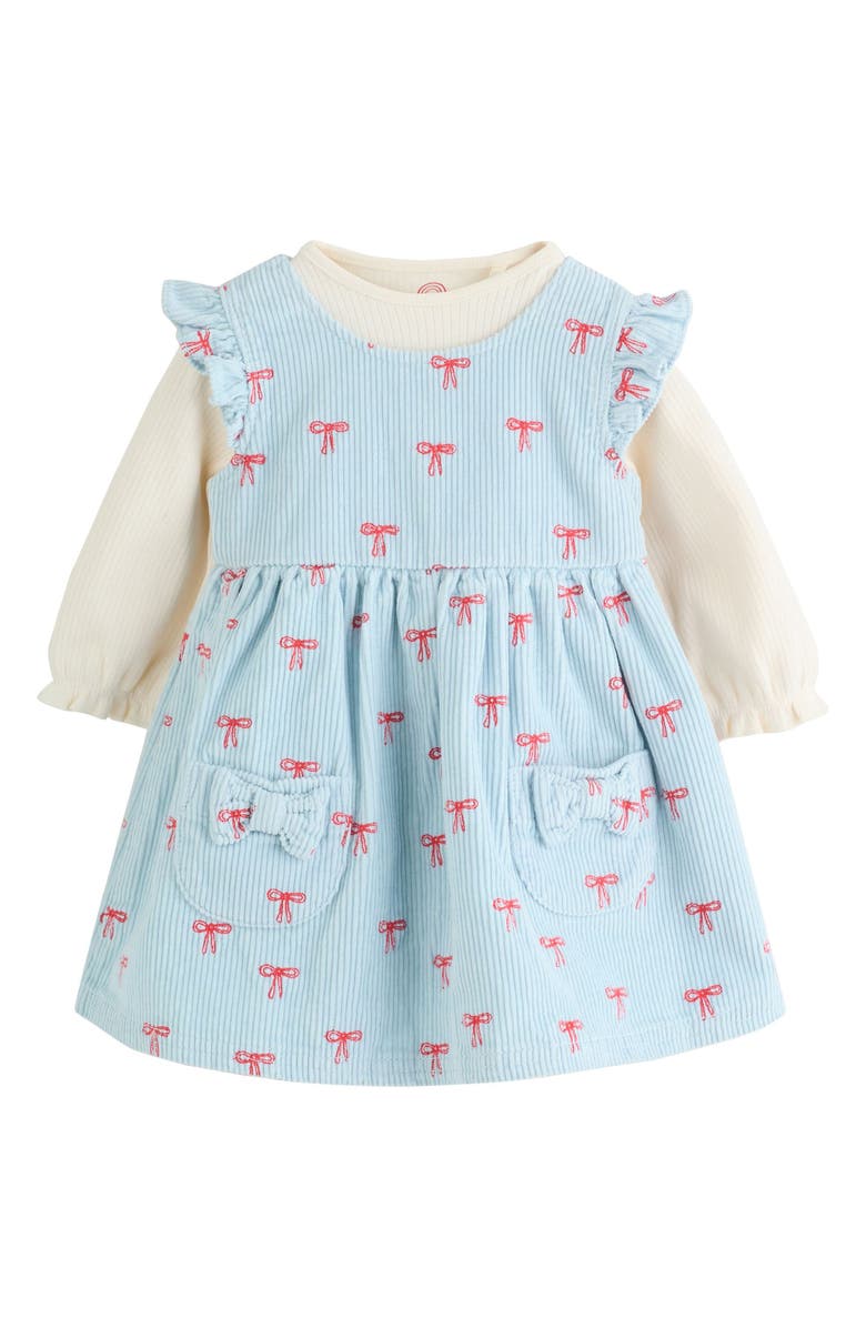 NEXT Bow Corduroy Pinafore Dress, Bodysuit & Socks Set, Alternate, color, Blue
